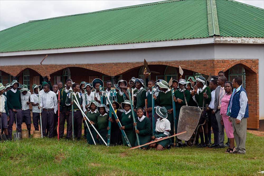 Students practicing construction and building techniques